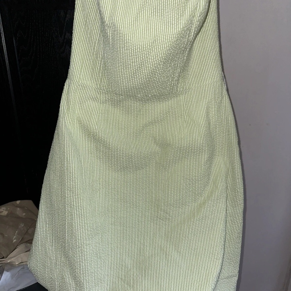 Kathlin Argiro Atelier Mini Dress Size 8 Green White Stripes Seersucker